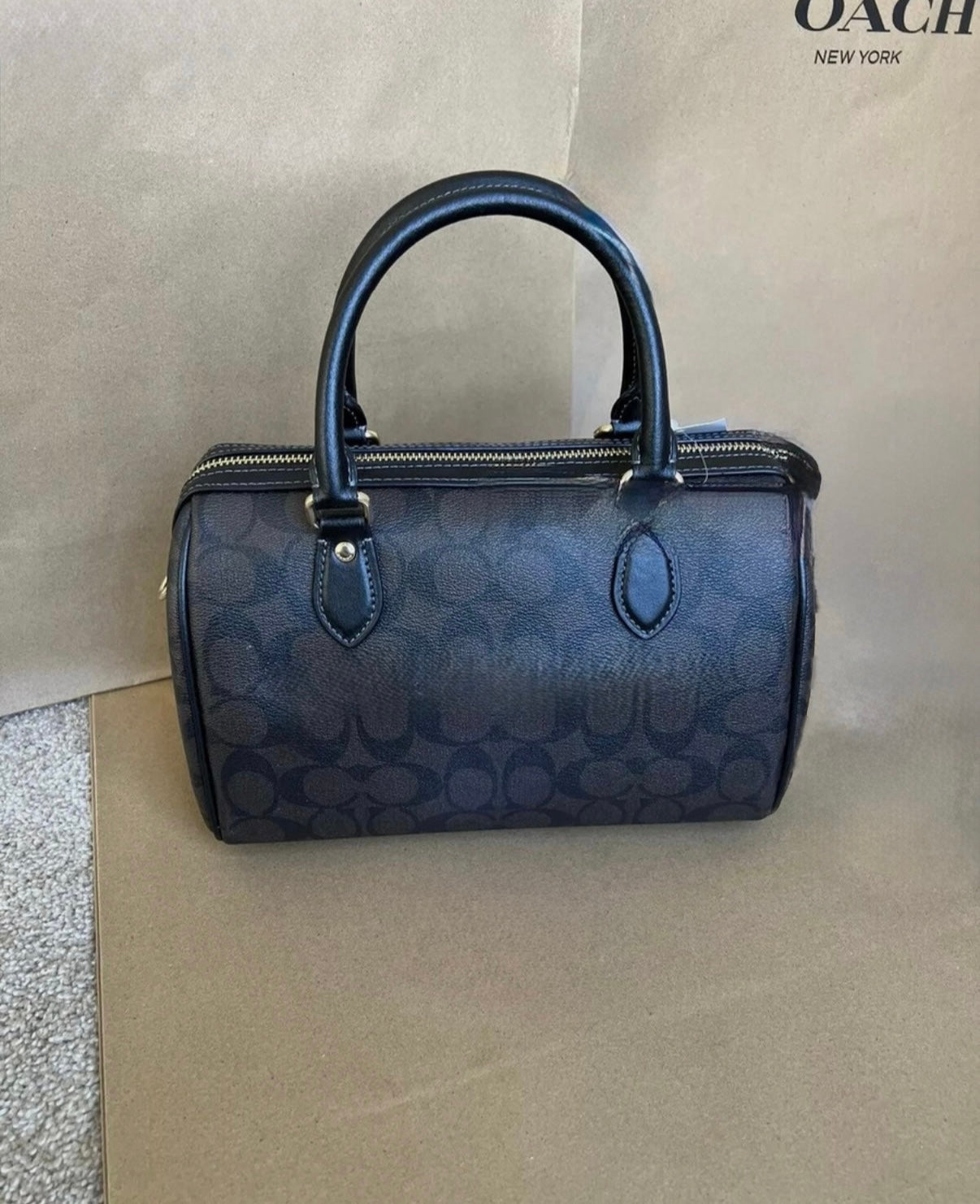 Black Monogram Barrel Satchel Bag – Structured Top Handle Purse with Crossbody Strap
