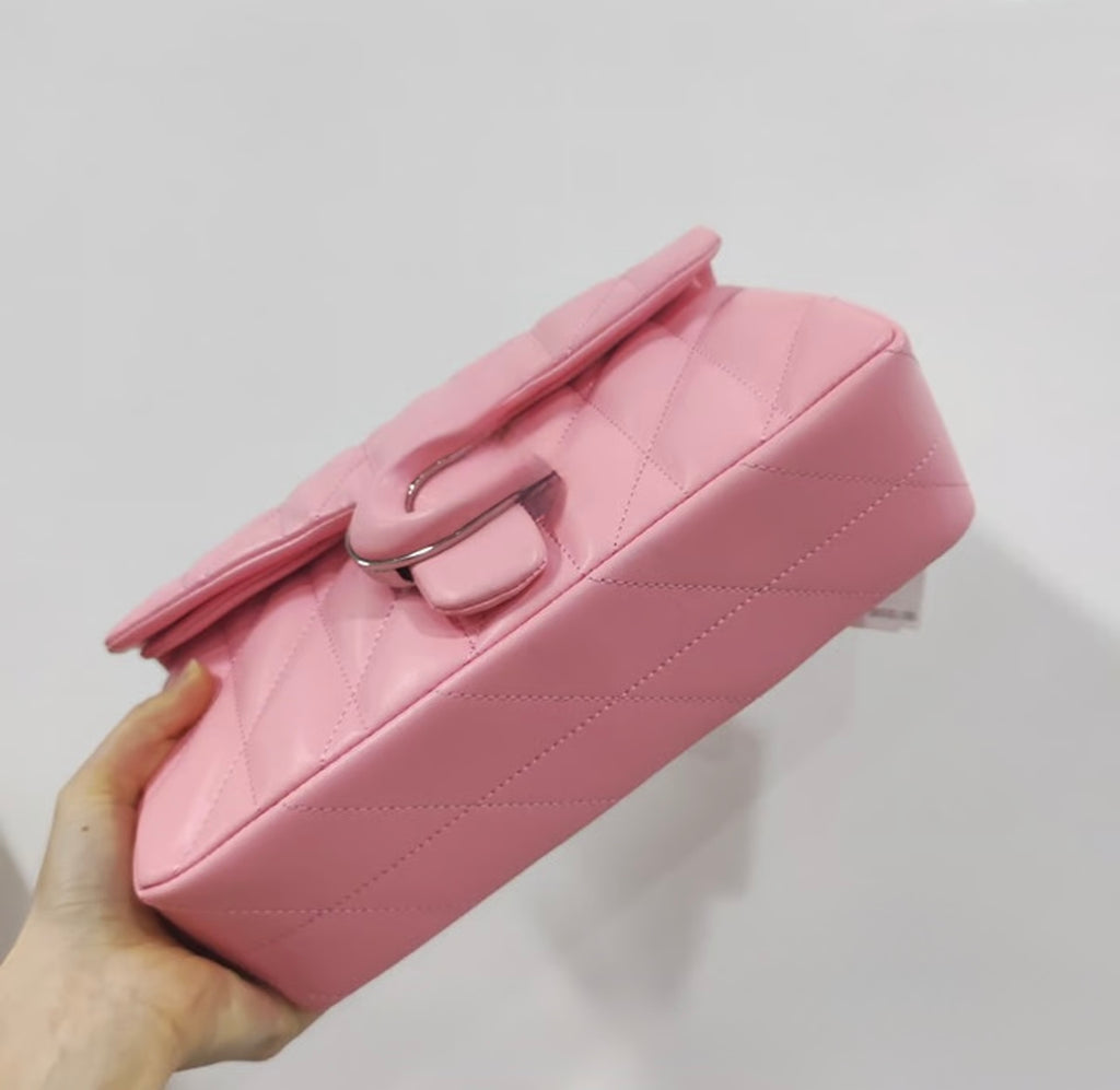 Pink Quilted Flap Shoulder Bag – Trendy Mini Padded Crossbody Purse with Statement Clasp