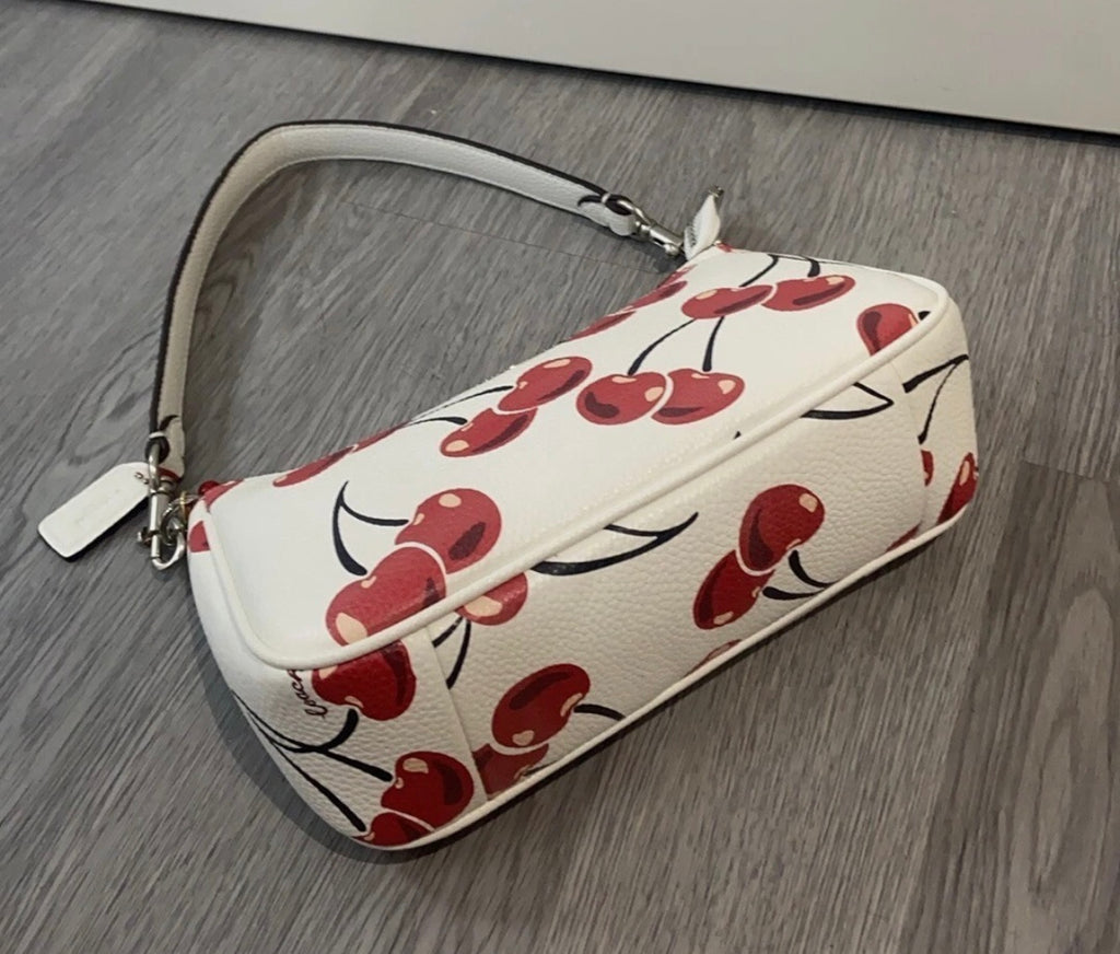 Cherry Print Mini Shoulder Bag – Y2K Baguette Purse with Adjustable Crossbody Strap