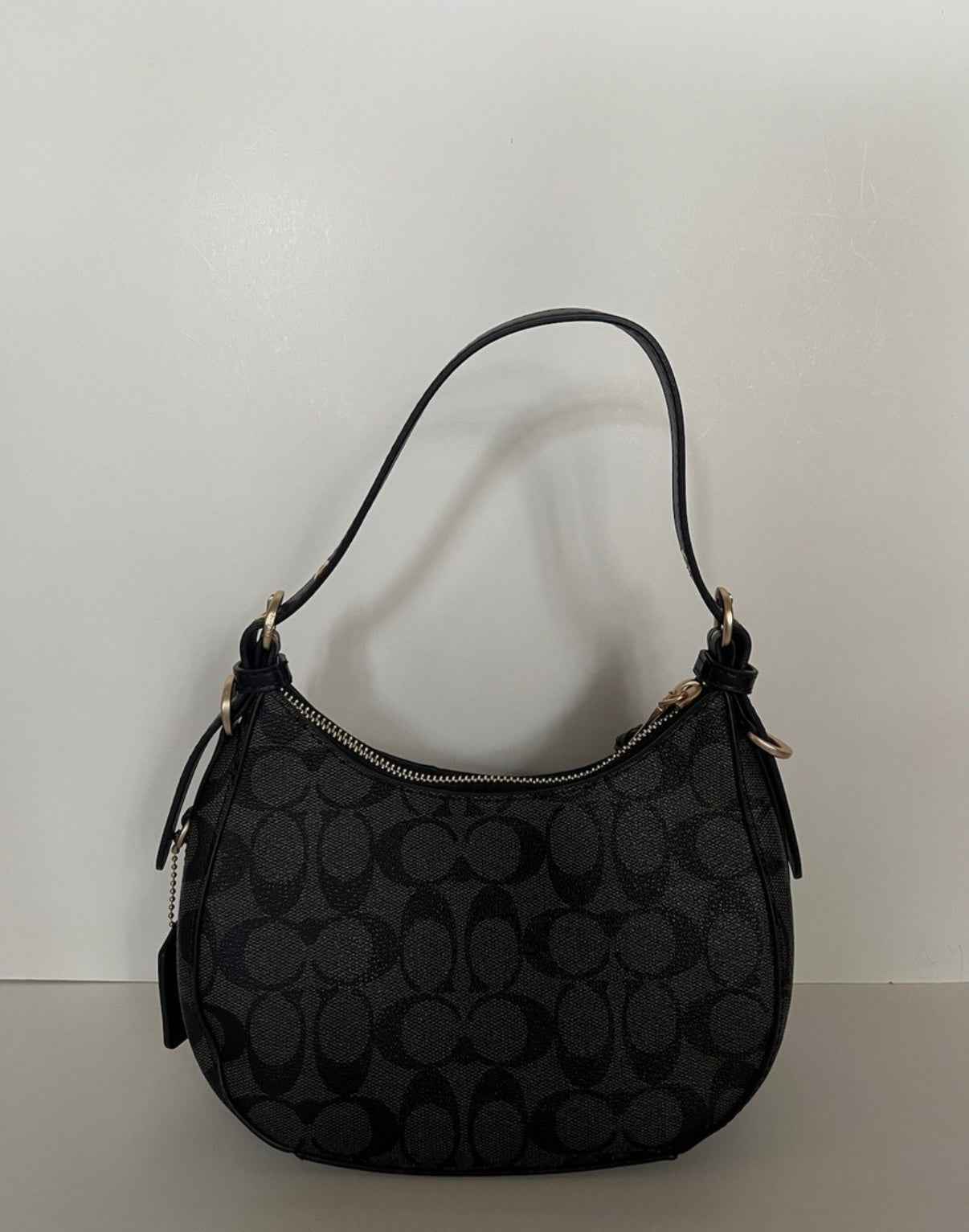 Black Monogram Mini Shoulder Bag – Designer Style Hobo Purse with Crossbody Strap