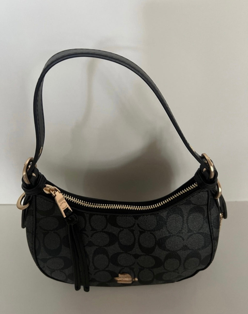 Black Monogram Mini Shoulder Bag – Designer Style Hobo Purse with Crossbody Strap