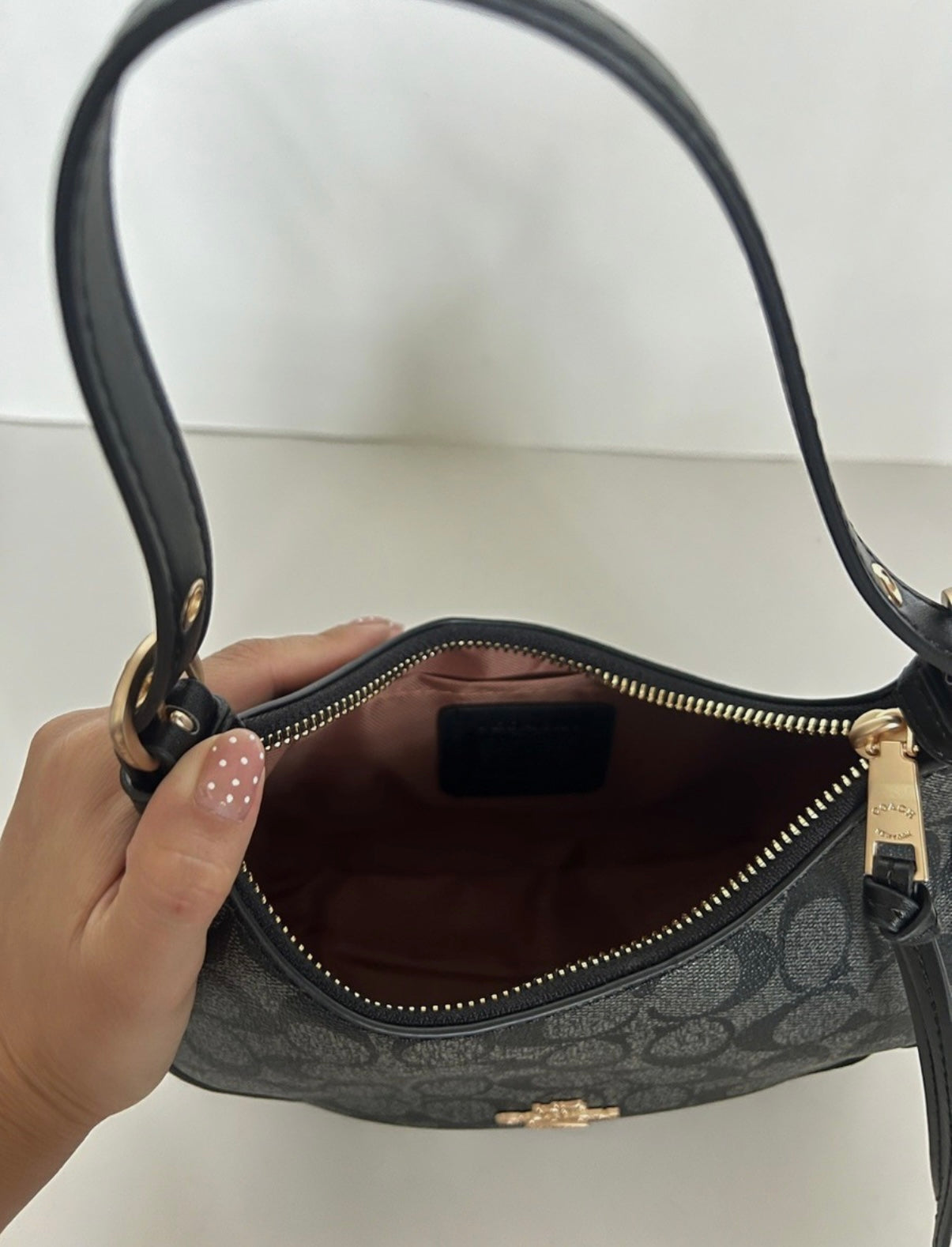Black Monogram Mini Shoulder Bag – Designer Style Hobo Purse with Crossbody Strap