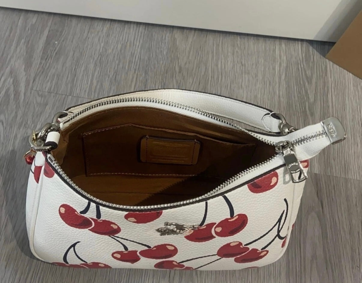 Cherry Print Mini Shoulder Bag – Y2K Baguette Purse with Adjustable Crossbody Strap