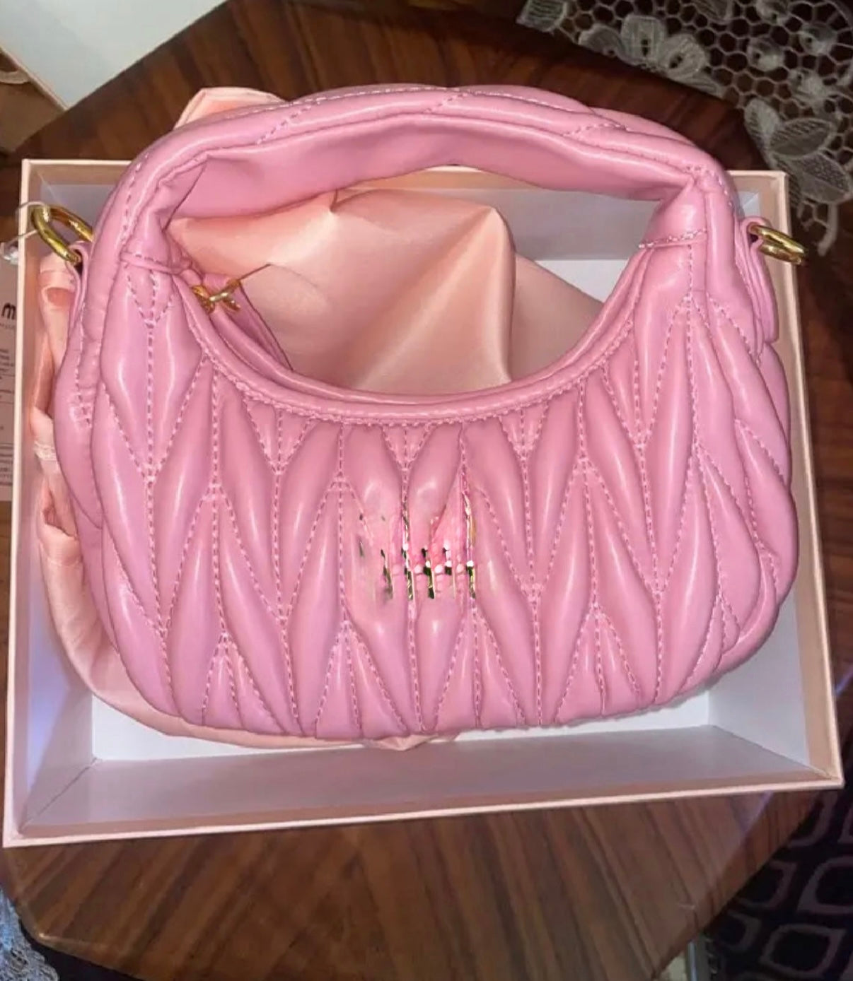 Pink Quilted Mini Top Handle Bag – Trendy Padded Shoulder Purse with Gold Hardware & Crossbody Strap
