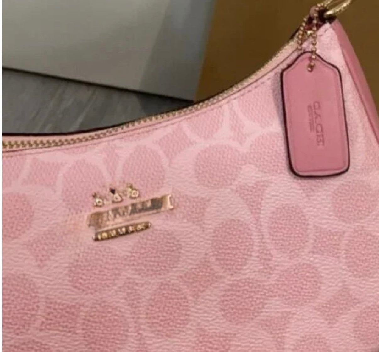 Pink Monogram Mini Shoulder Bag – Y2K Baguette Purse with Gold Chain Strap & Crossbody Option